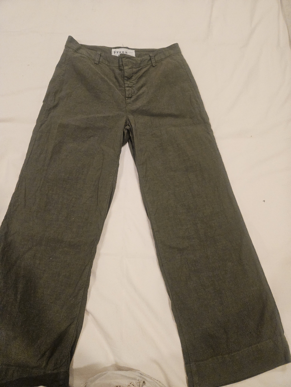 Frank & Eileen Hunter Green Wexford Wide-Leg Linen Pants Wms Size 8 Made In USA.